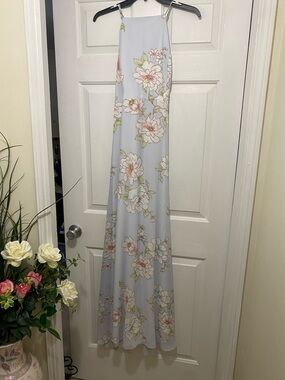 Lulu's Pale Blue Floral Dress with White and Green Accents